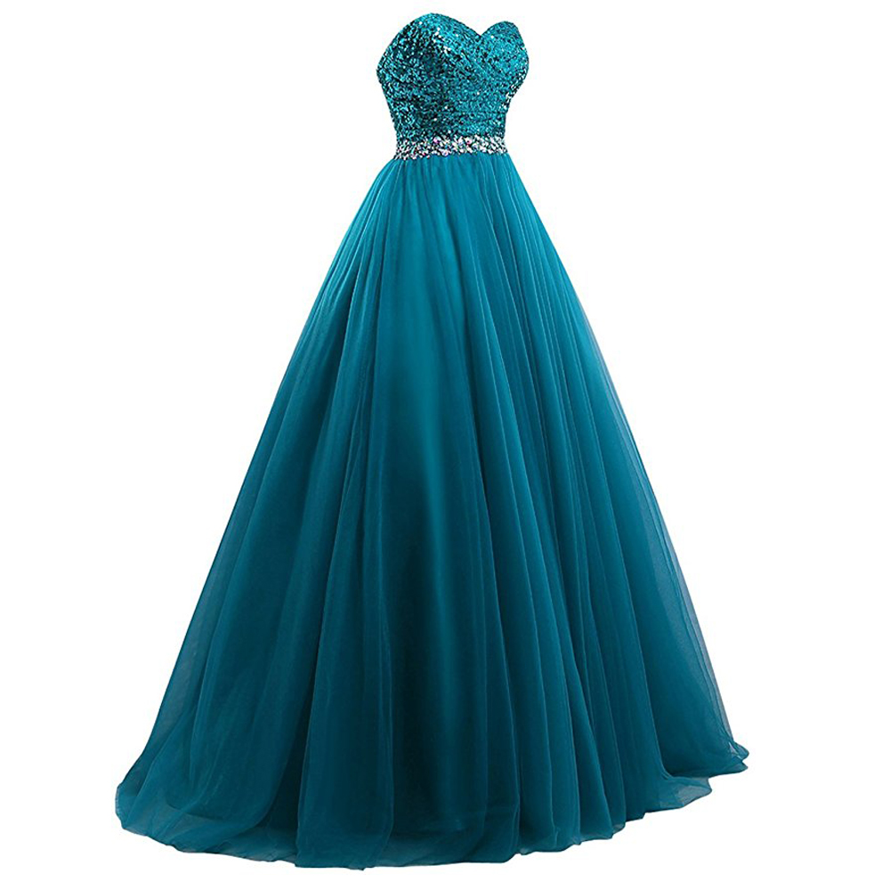 Teal Green Ball Gown Evening Dresses Sweetheart Long Elegant Prom Dress Robe De Soiree Formal Gowns