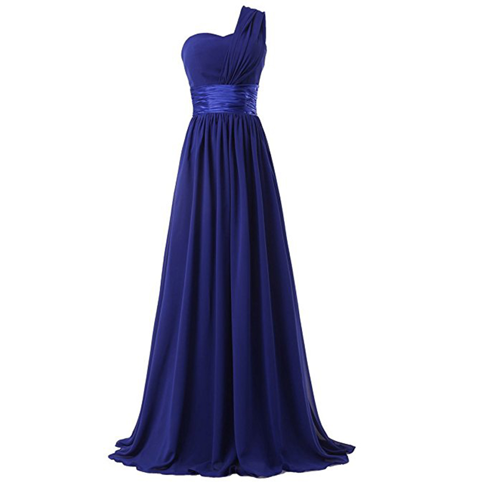 Long Royal Blue Chiffon Formal Dresses Featuring One Shoulder - Long Elegant Prom Dress, One Shoulder Evening Gowns