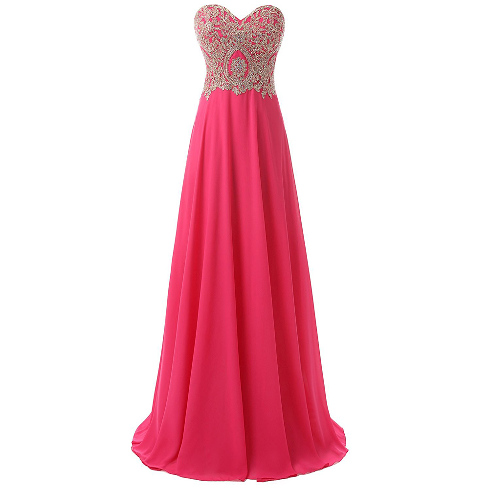 Sexy Fuschia Prom Dresses Sweetheart Strapless Beaded Chiffon Prom Gowns 2017 Party Evening Dress For Women