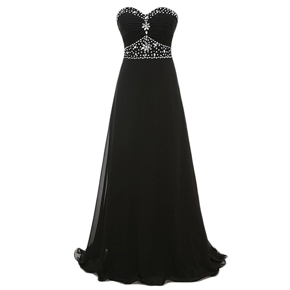 Eyecatching Black A Line Prom Dresses Sweetheart Neckline Beaded Chiffon Prom Gowns 2017 Party Evening Dress For Women