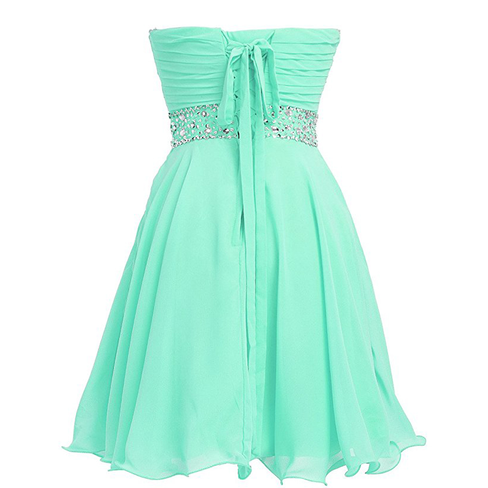 Short Chiffon Dress with Sweetheart Neck Shining Decor Mint Green Plus Size