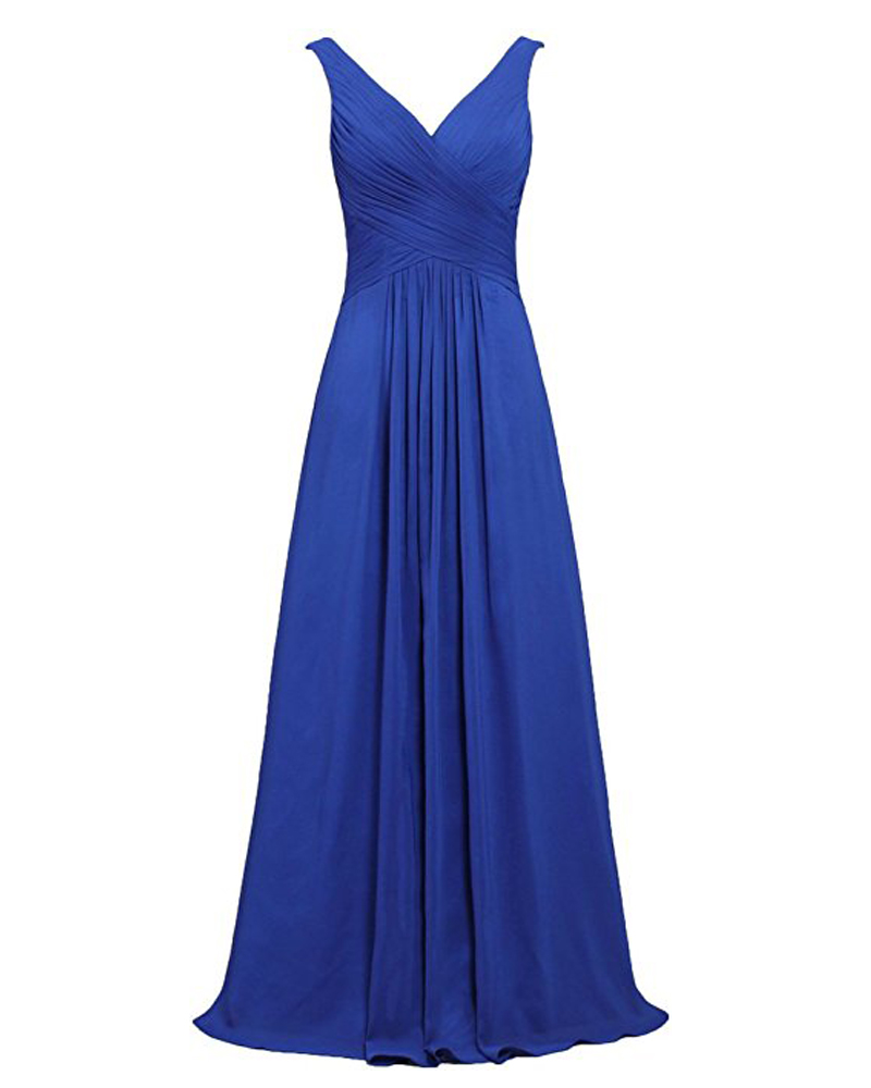 Long Royal Blue Bridesmaid Dress,Floor Length Chiffon V Neck Bridesmaid ...