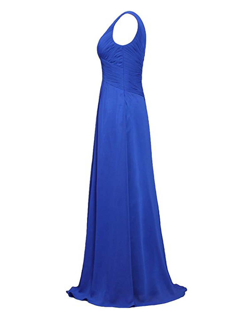 Long Royal Blue Bridesmaid Dress,floor Length Chiffon V Neck Bridesmaid