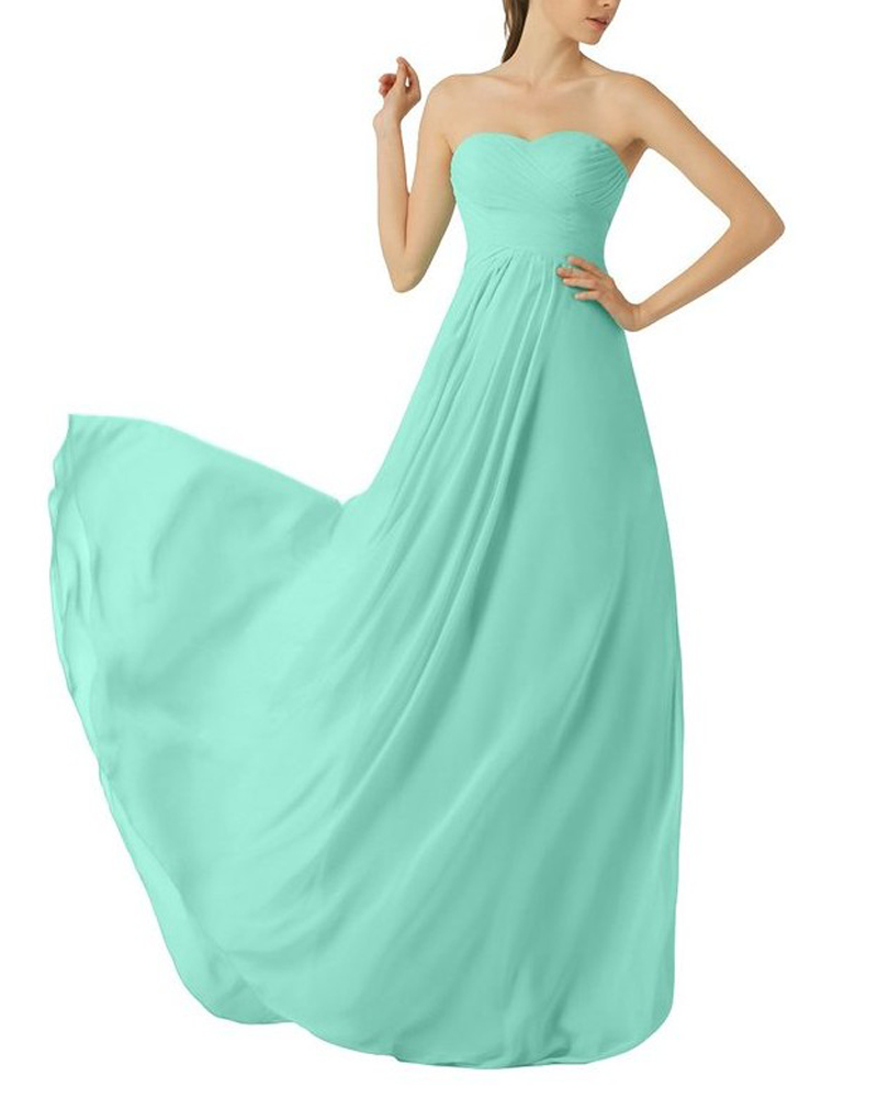 Mint Green Bridesmaid Dress,floor Length Chiffon Strapless Bridesmaid
