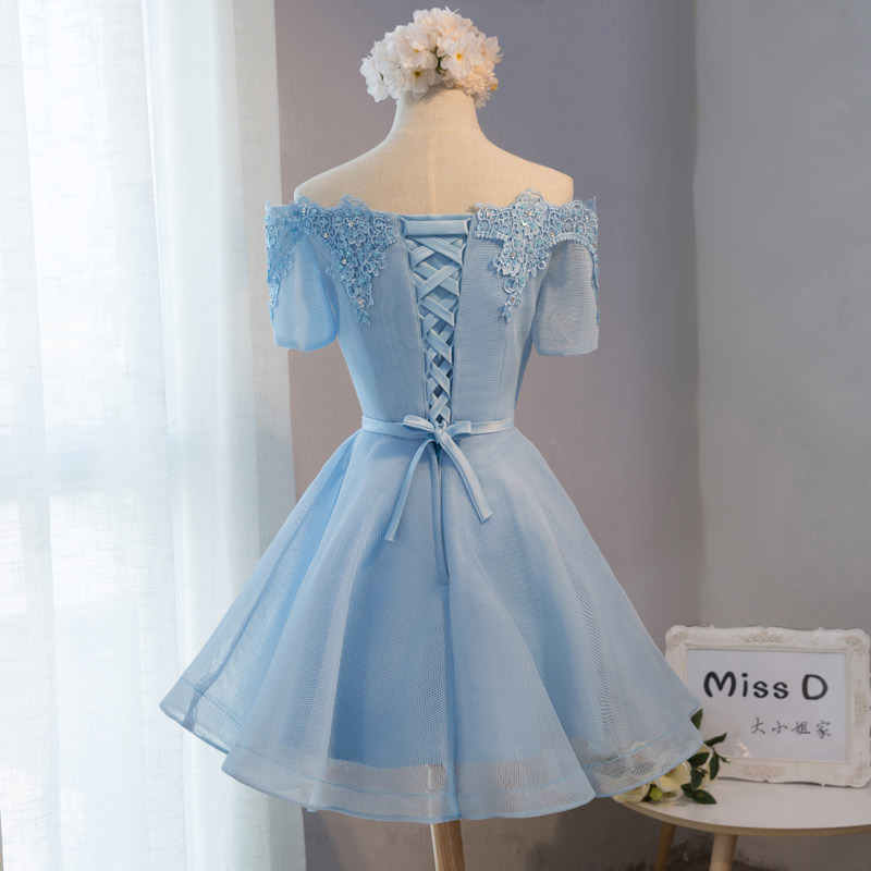 Light Blue Bridesmaid Dress,Short Bridesmaid Dresses,Short Sleeve ...