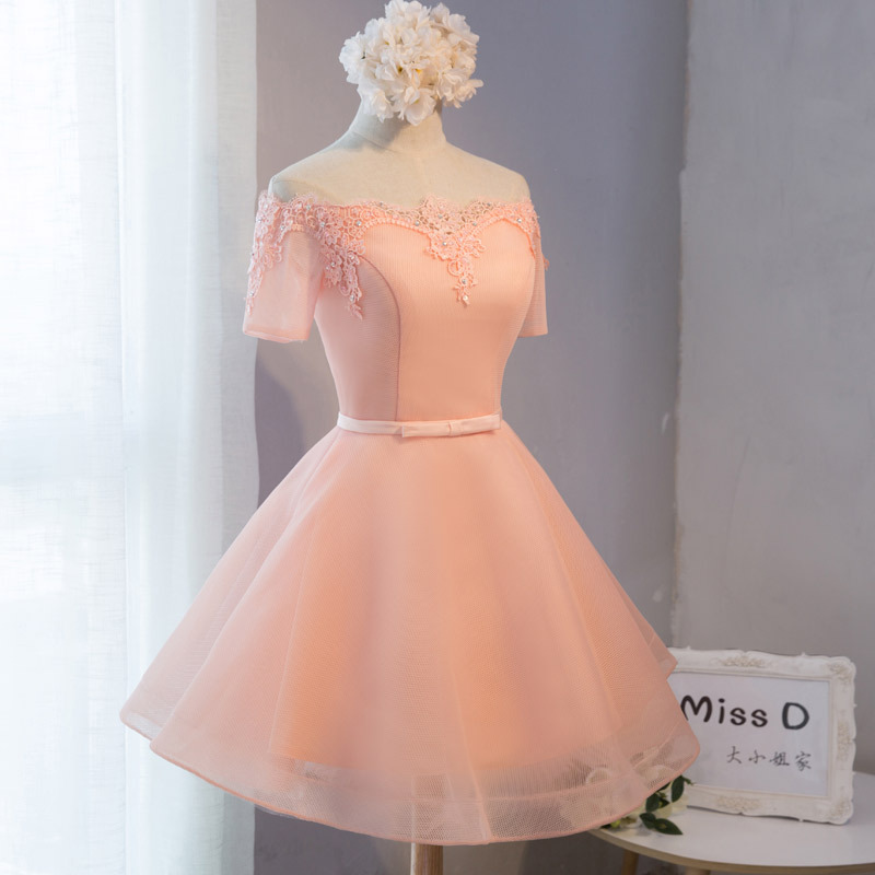 Custom Made Off-shoulder Chiffon And Lace Appliqué Short Evening Dress, Bridesmaid Dresses, Homecoming Dresses