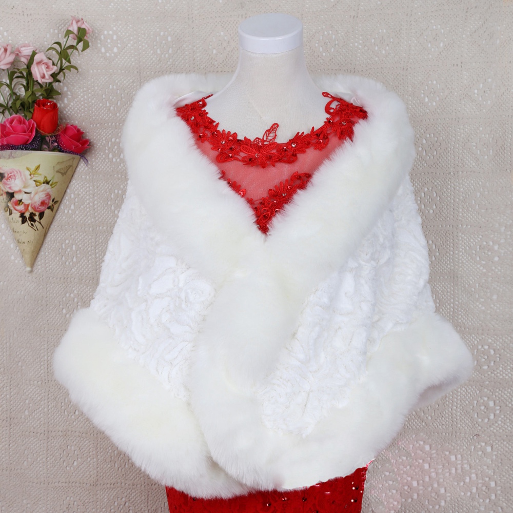 Luxury White Women's Scarf Poncho With Faux Fur Collar