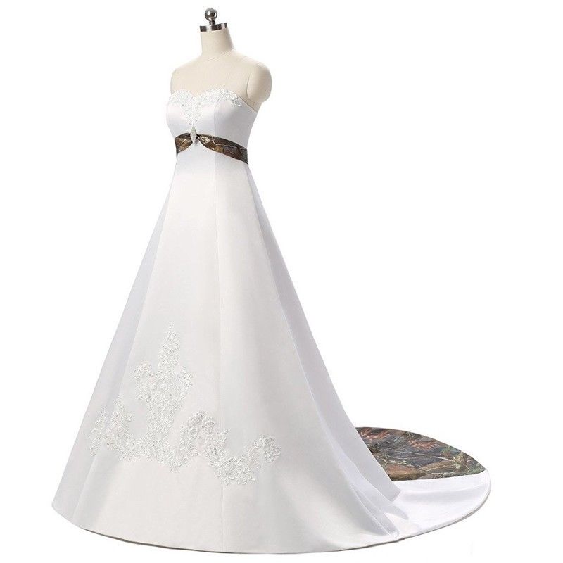2017 White Ivory Camo Lace Applique Wedding Dresses Long New Satin ...