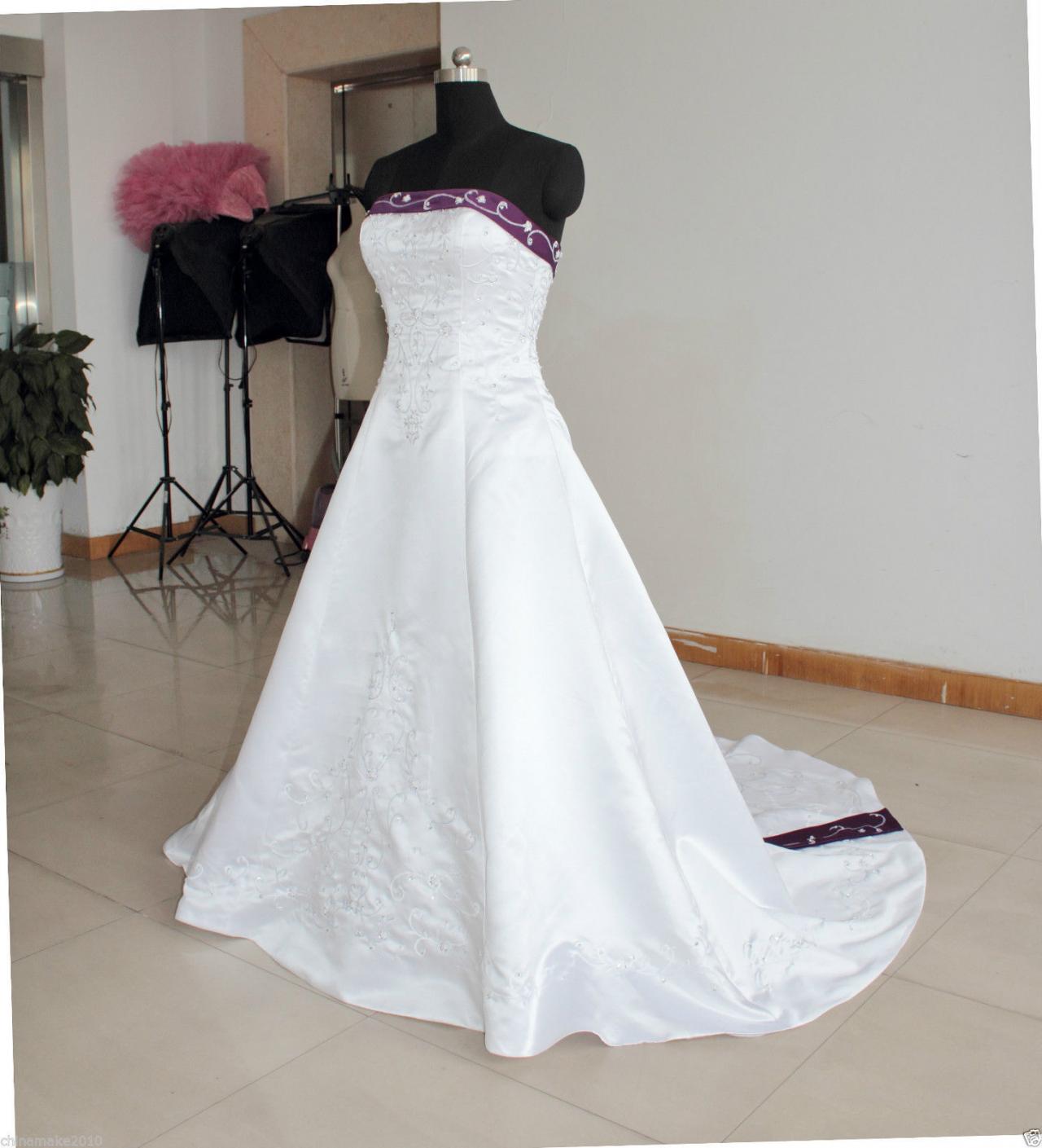 Fashion Strapless Embroidery Wedding Dresses Long Satin Beaded Sequined Chapel Train Bridal Gowns