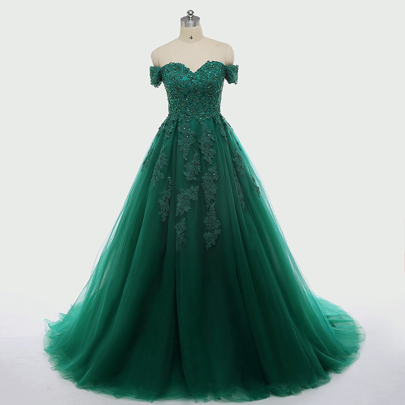 2017 Sexy Dark Green Lace Applique Quinceanera Dresses Short Sleeve Ball Gown For 15 Prom Party Dres on Luulla