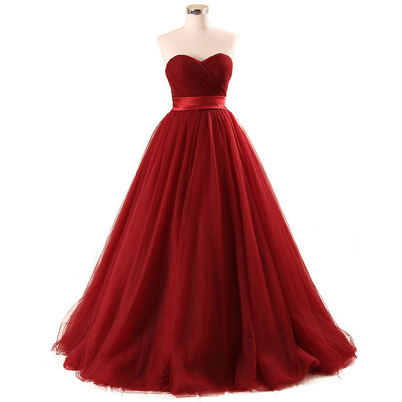 Elegant Long Burgundy Tulle Prom Dresses Featuring Sweetheart Neckline -- Formal Dress, Party Dresses