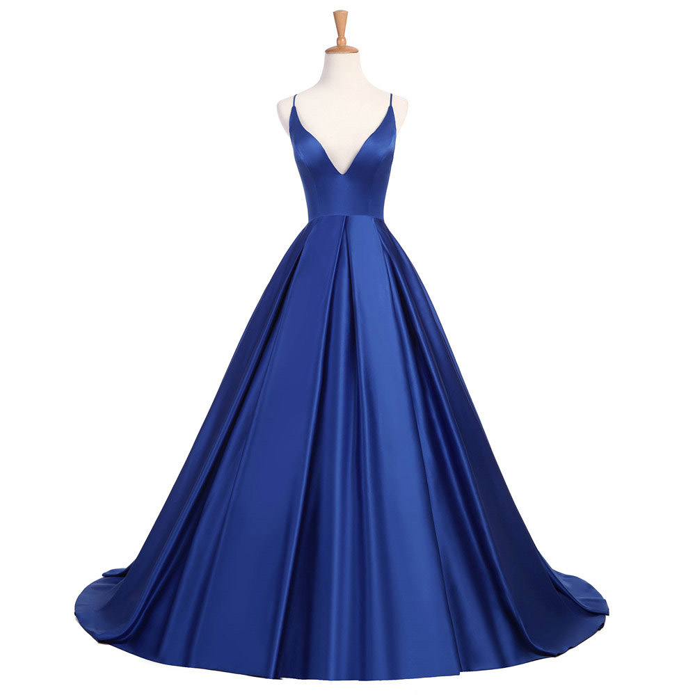 Straplesss Royal Blue Prom Dresses With Open Back,sexy Deep V Neck Evening Gowns