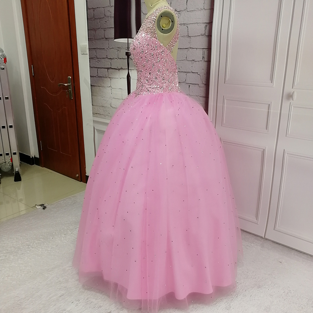 Custom Made Pink Backless Ball Gown Formal Dresses With Jewel-embellished Bodice , Long Elegant Prom Dresses , Wedding Dress