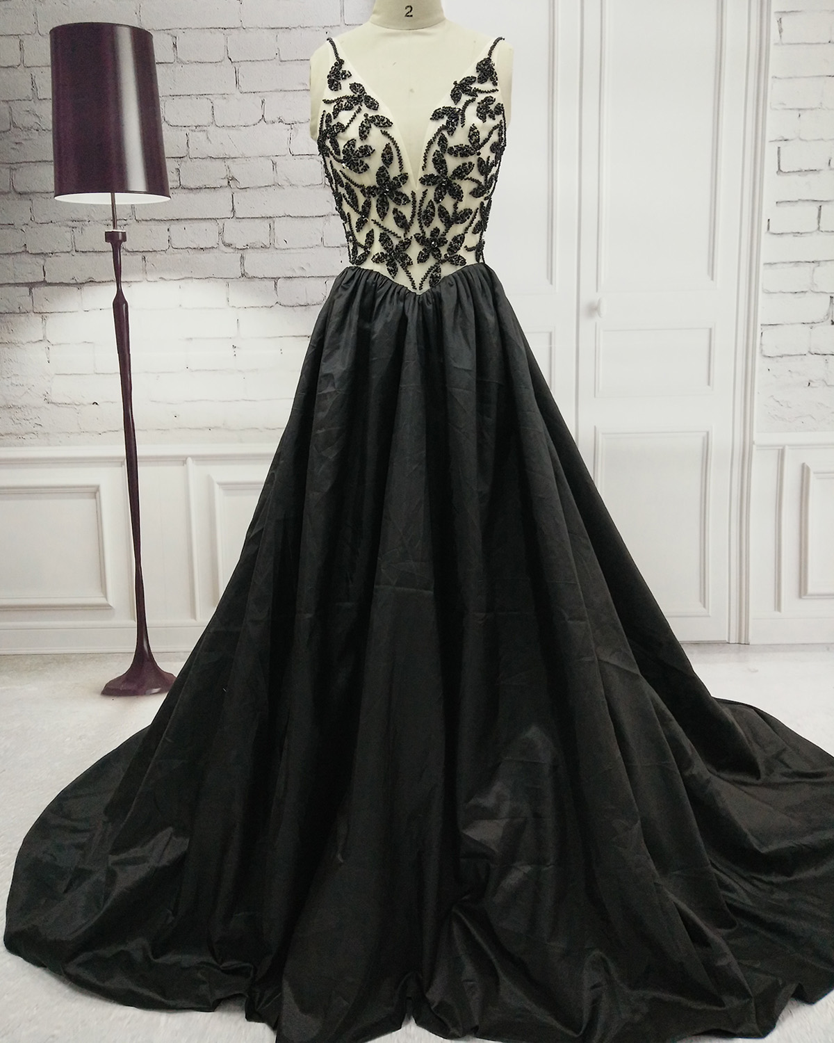 Custom Made Long Black Evening Prom Dresses , Graduation Dress , Formal Party Dress With Spaghetti Straps
