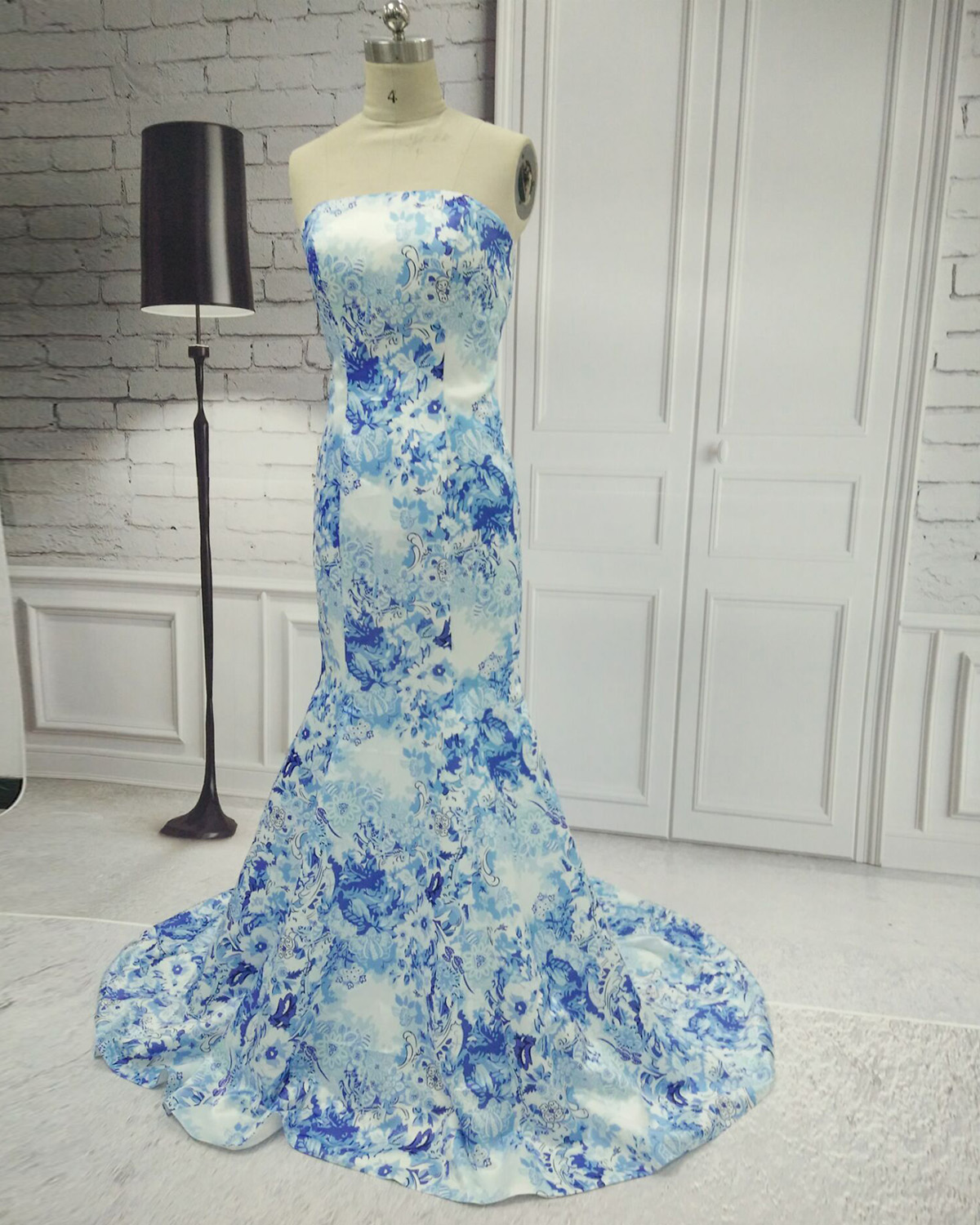 Long Elegant Strapless Mermaid Prom Dresses With High Neck ,print Floral Evening Dress