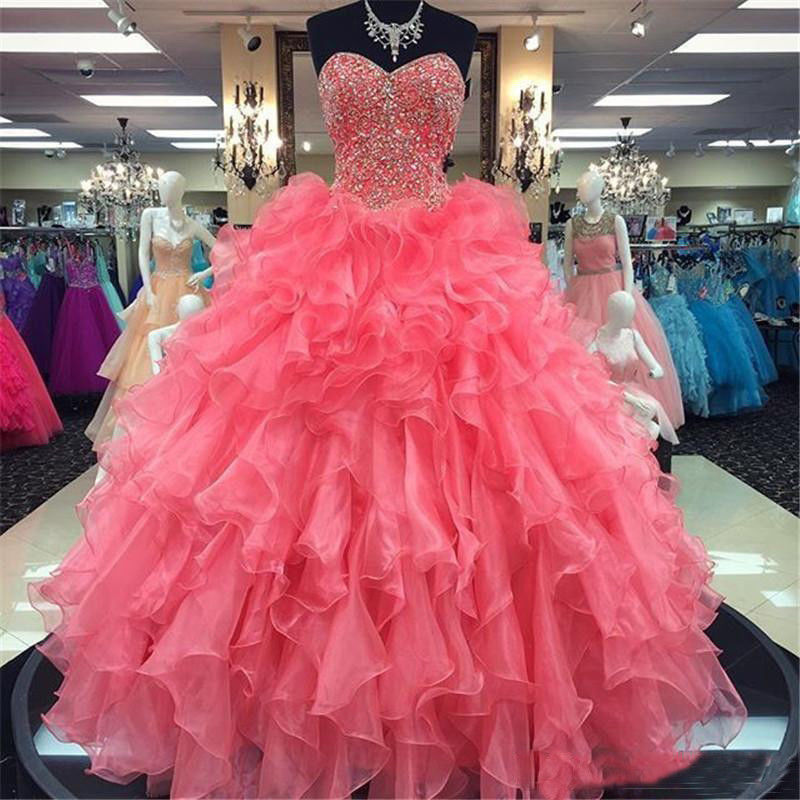Prom Dress,watermelon Red Prom Dress,quinceanera Dresses,ball Gown Prom Dresses,long Elegant Prom Dress,sweet 16 Dresses,organza Prom