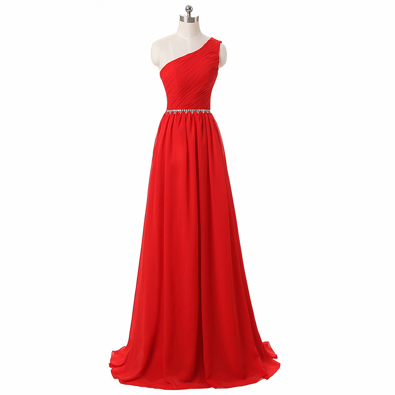 Sexy One Shoulder Red Bridesmaid Dress,floor Length A Line Red Chiffon Bridesmaid Dresses,elegant Long Prom Dresses Party Evening Gown