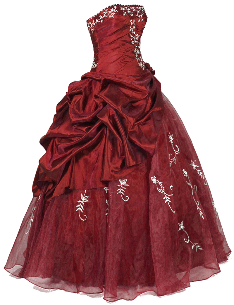 Elegant Long Burgundy Prom Dresses Featuring Strapless Neckline -- Sexy  Beaded Taffeta Formal Dress, on Luulla