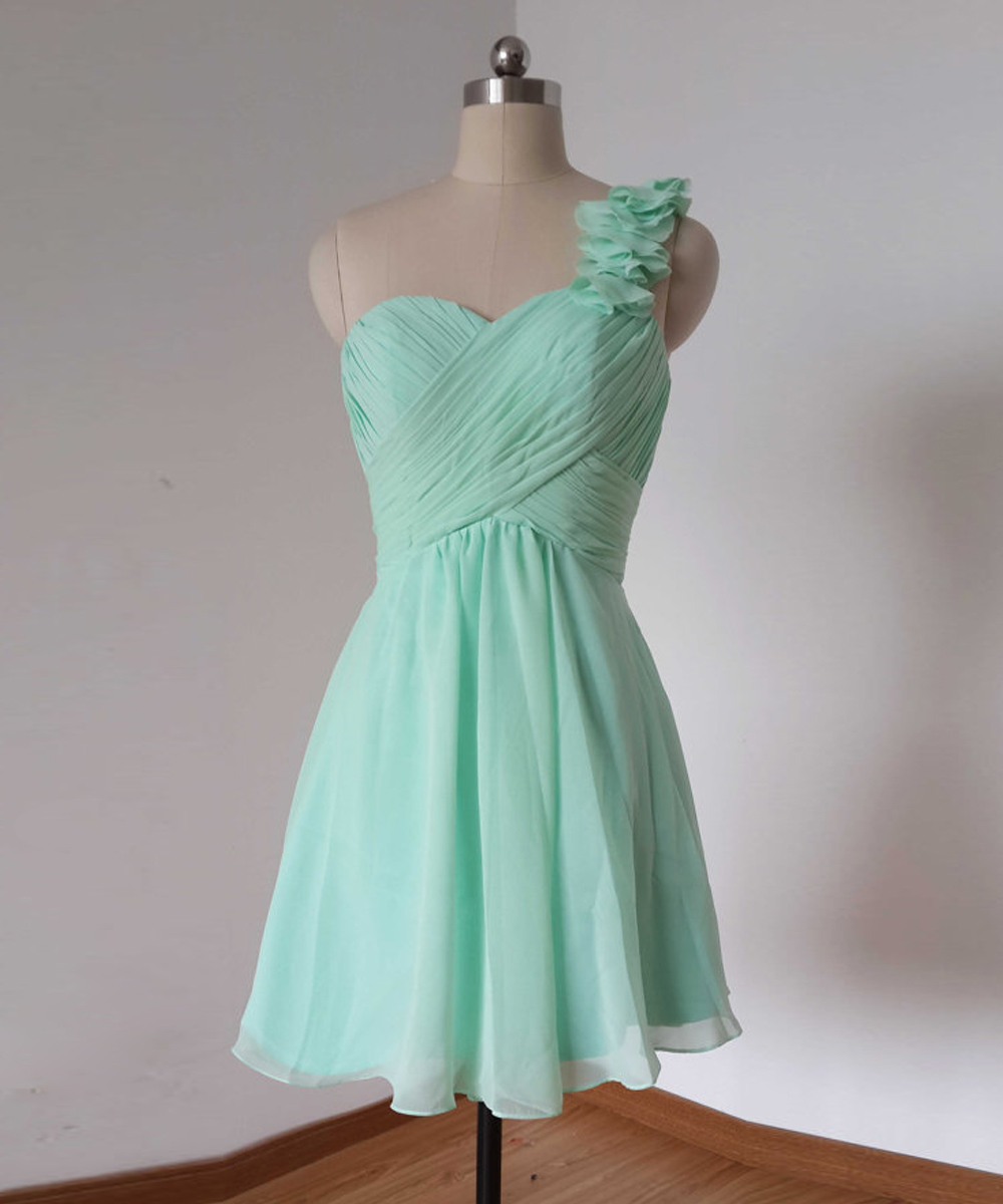 One Shoulder Mint Green Homecoming Dresses,short Prom Dress, Graduation Dresses 2018,short Party Dresses, Short Prom Dress With Belt