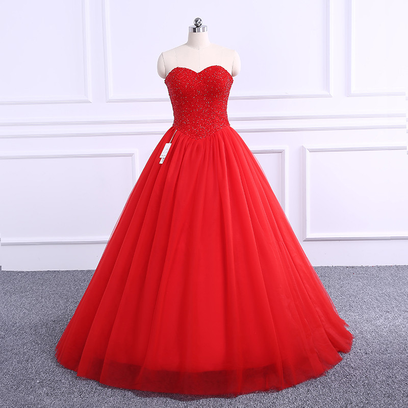 red tulle prom dress