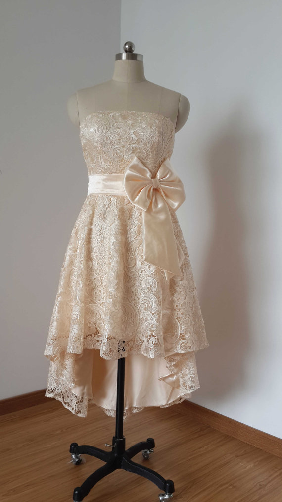 Light Champagne Prom Party Dress High Low Formal Evening Dress