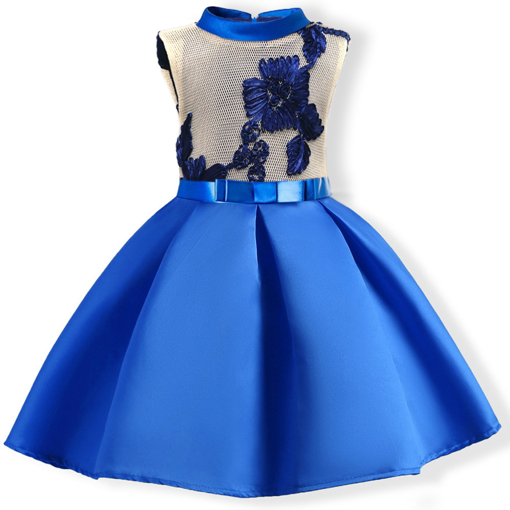 2018 Blue Girls Dresses For Party And Wedding,elegant Satin Flower Girl Dress