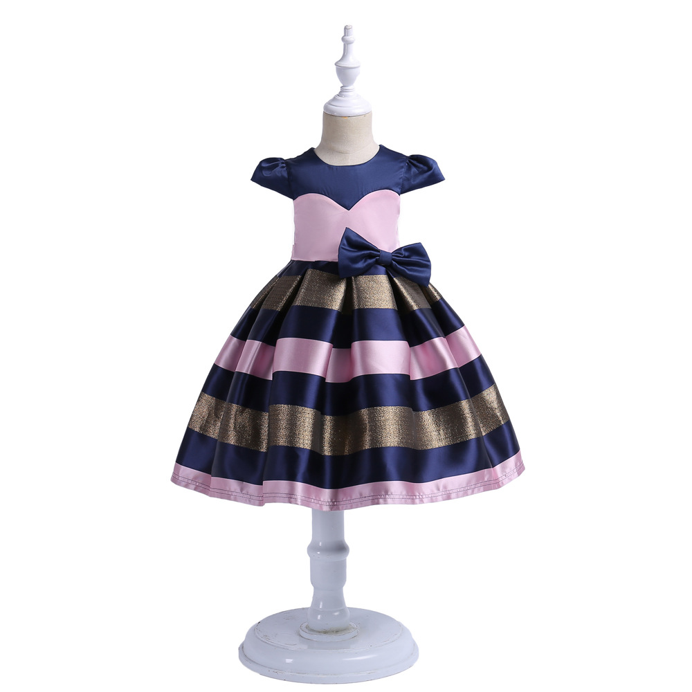 fasion pink and blue cap sleeve flower girl dresses for weddings with bow and belt 