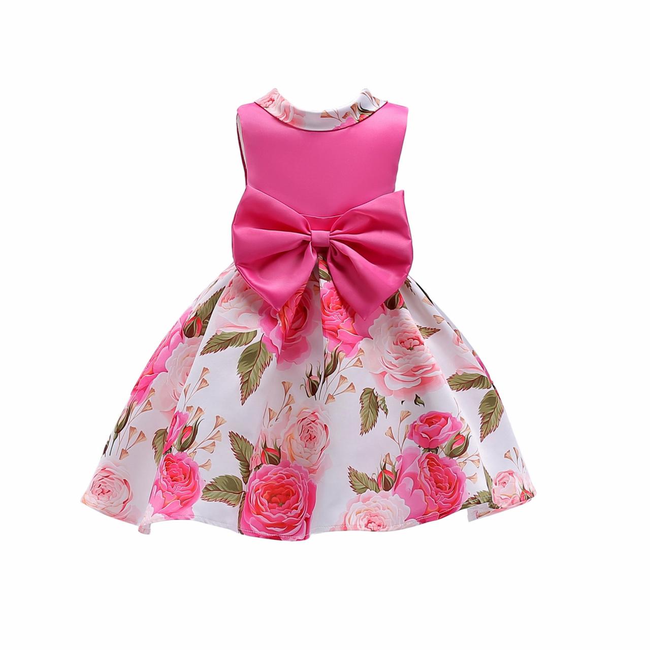 Rose Floral Flower Girl Dresses For Weddings And Party With Bow