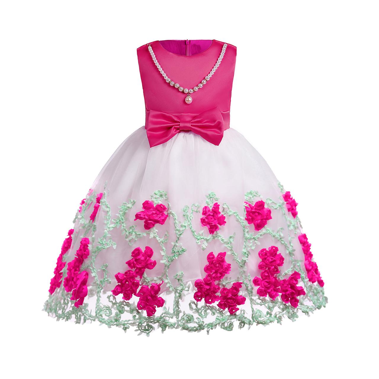 Tea Length Floral Flower Girl Dresses With Bow For Weddings And Party,first Communion Dresses For Girls