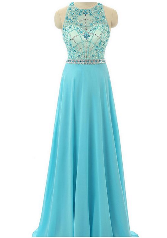 Sexy Long Light Blue Halter Formal Dresses Showcases O Neckline - Evening Gowns, Prom Dresses