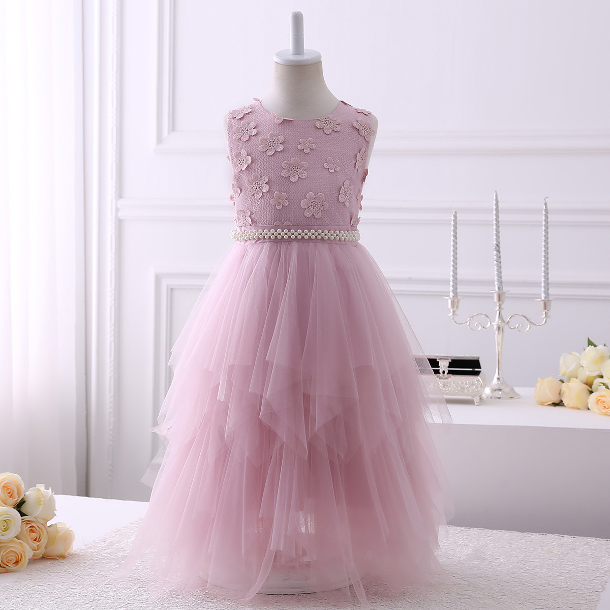 Blush Pink Flower Girl Dresses,lace Applique Flower Girl Dresses,girls Dresses 2018