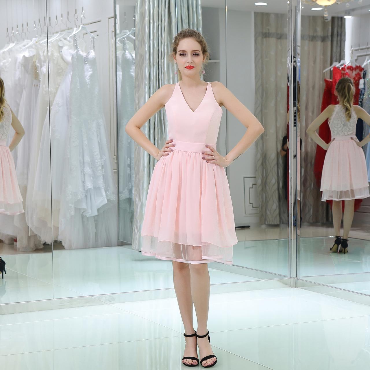 pink chiffon cocktail dress