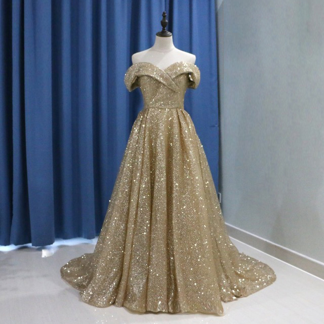 Fashion Dubai Arabic Prom Dresses Gold Bling Evening Gowns 2018 Long Elegant Sequins Formal Party Dress