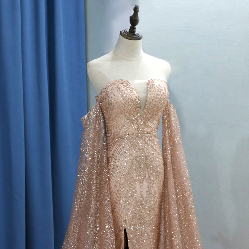 Classy Rose Gold Sequin Mermaid Long Prom Dress Backless Evening Dress Y8635