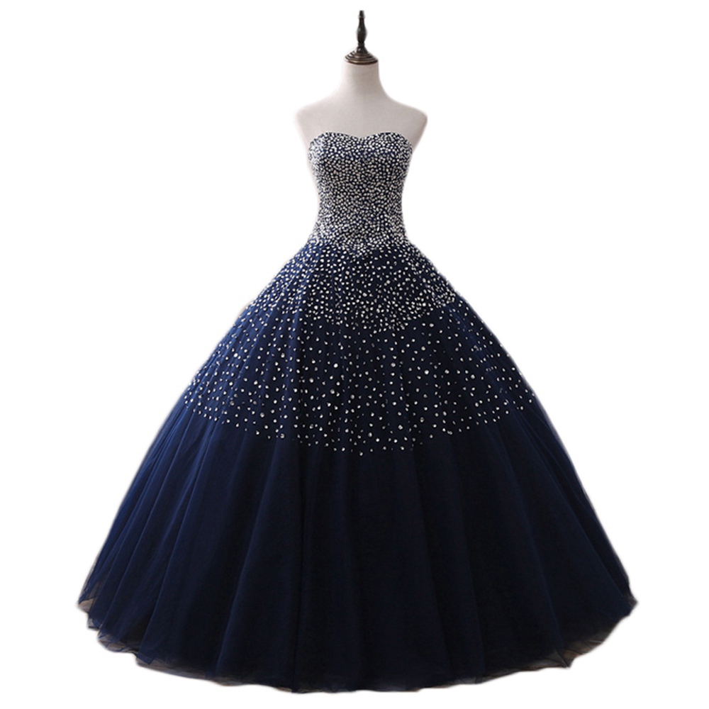 100% Real Photo Luxury Quinceanera Dresses Ball Gown Beaded Lace Up Navy Blue Sweet 16 Dress For 15 Years Debutante Gowns US Size 2-16