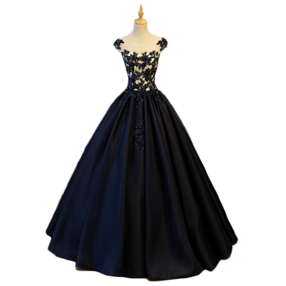 Black Quinceanera Dress 2019 Satin Ball Gowns Vestidos De 15 Debutante Gowns Illusion Princess Gowns