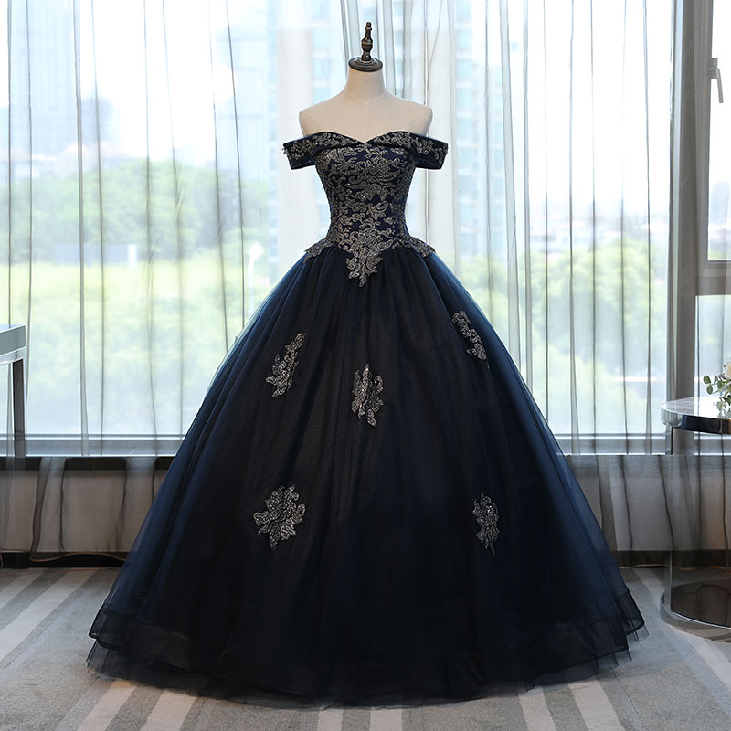 Elegant Long Navy Blue Prom Dresses, Quinceanera Dresses Ball Gowns Vestidos De 15 Debutante Gowns Sweet 16 Dresses