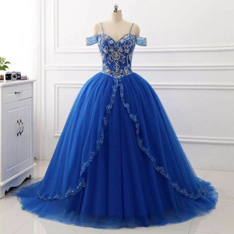 Royal Blue Quinceanera Dresses Ball Gown Spaghetti Straps Sweet 16 Dresses Prom Dresses Vestidos De 15 Debutante Gowns