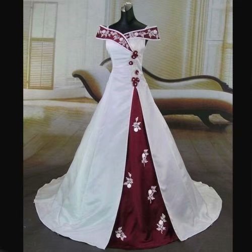 A Line Off Shoulder Wedding Dresses Satin Appliue Bride Dress Bridal Gown