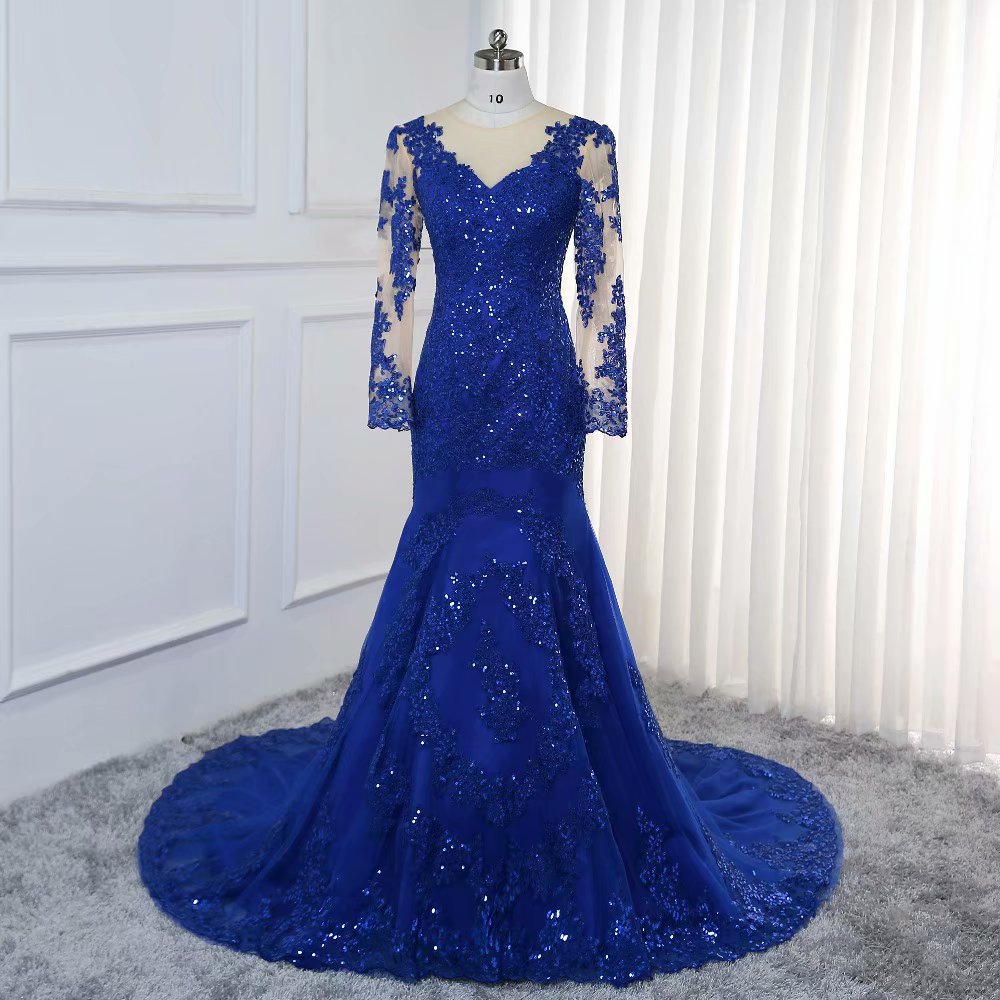 royal blue mermaid prom dresses 2019 Royal Blue Unique Sequin One Sleeve Mermaid Prom Dress