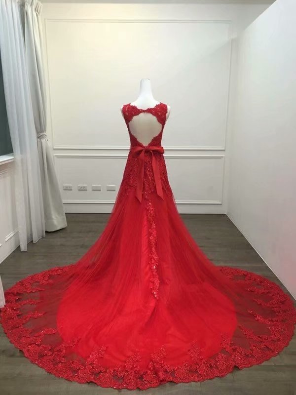 Sexy Red V Neck Satin Beaded Long Prom Dress Evening Dress SP472 main image 0