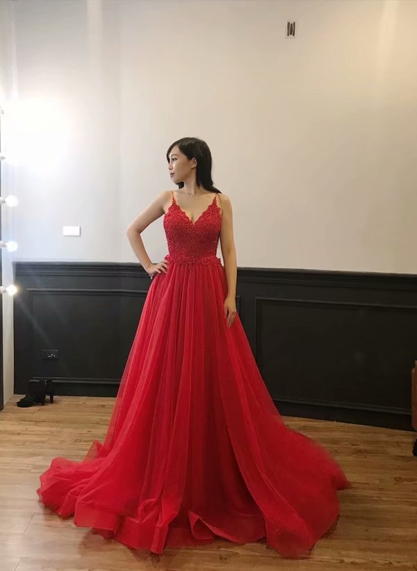 Sexy Evening Gowns V Neck Tulle Evening Dresses Long 2019 Formal Dress