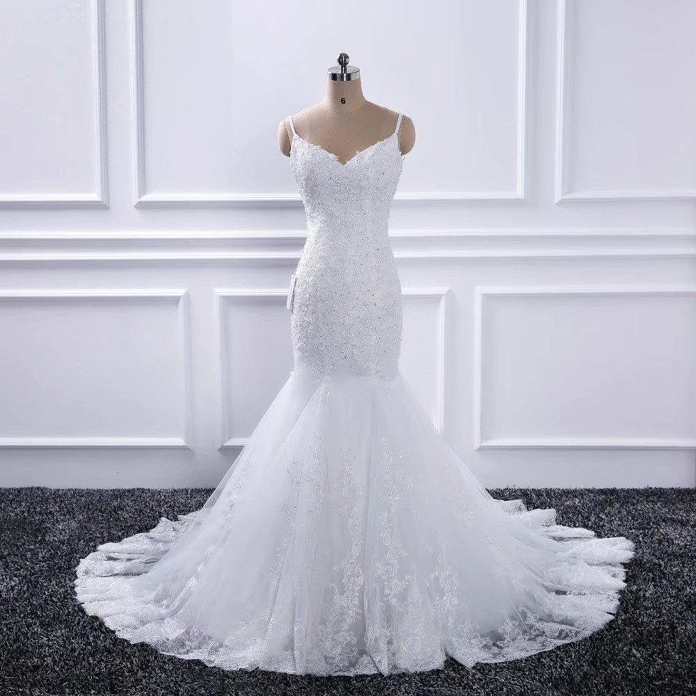 Fashion Mermaid Wedding Dresses V Neck Strapless Bridal Dress Sexy Lace Wedding Gowns