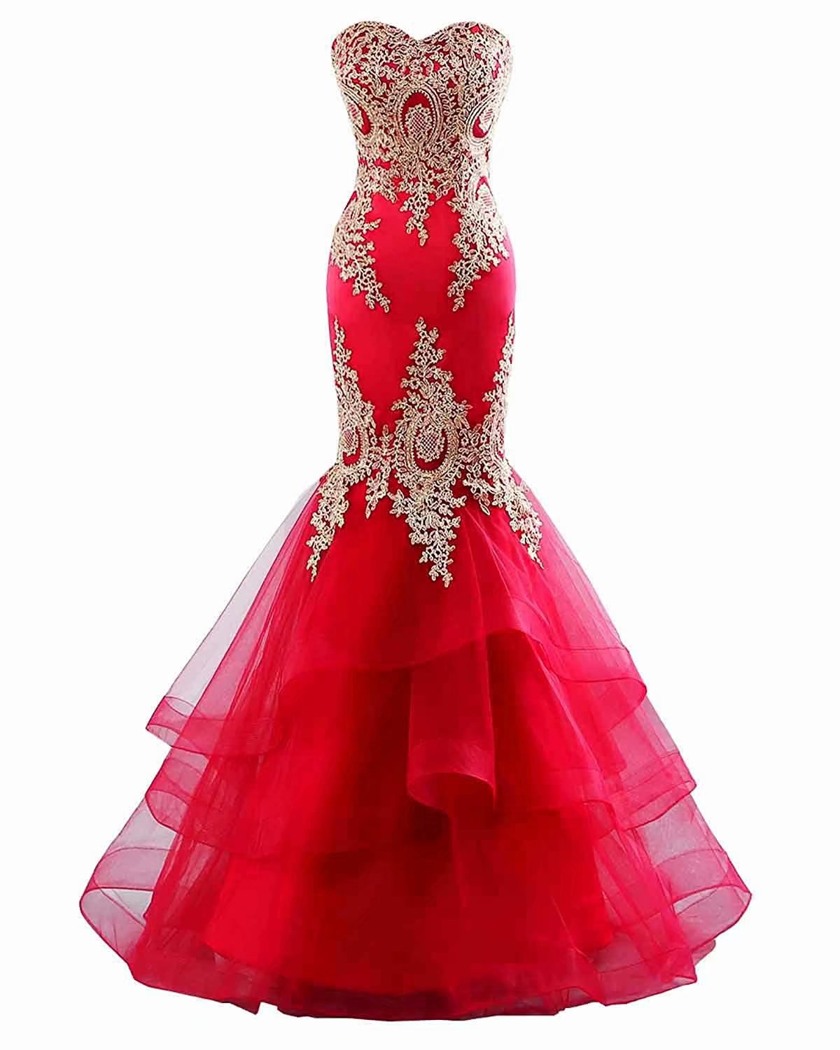 Red Mermaid Evening Gowns Sweetheart Tulle Evening Dresses Long 2019 Formal Dress