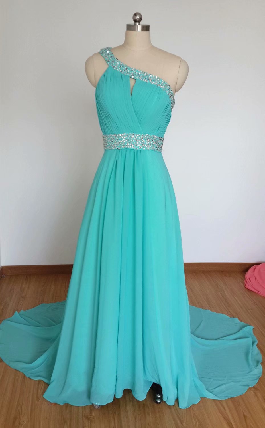 2019 One Shoulder Chiffon Evening Dresses A Line Prom Gowns