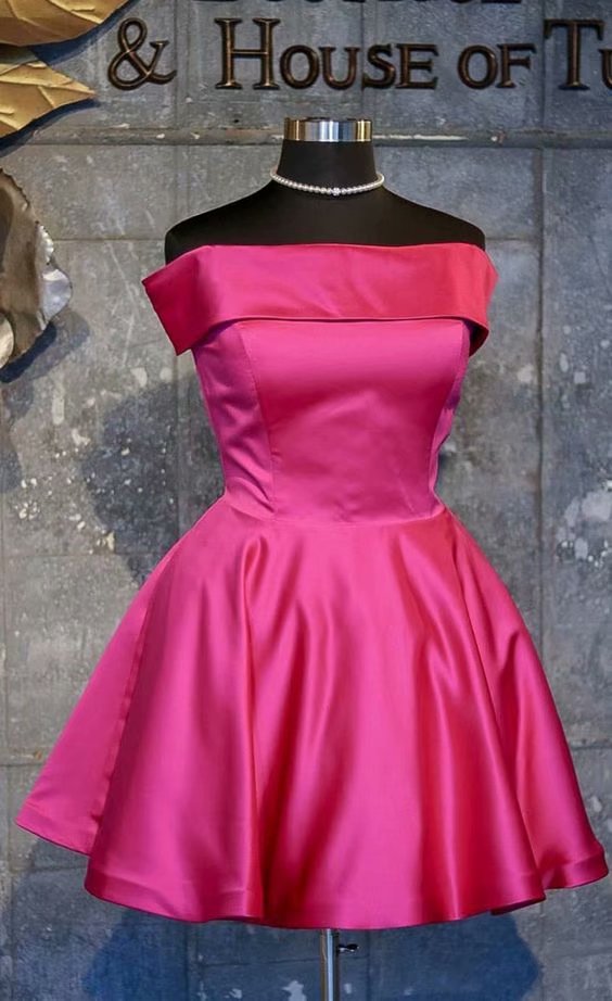 Fuschia Strapless Satin Homecoming Dresses Simple Women Party Dresses