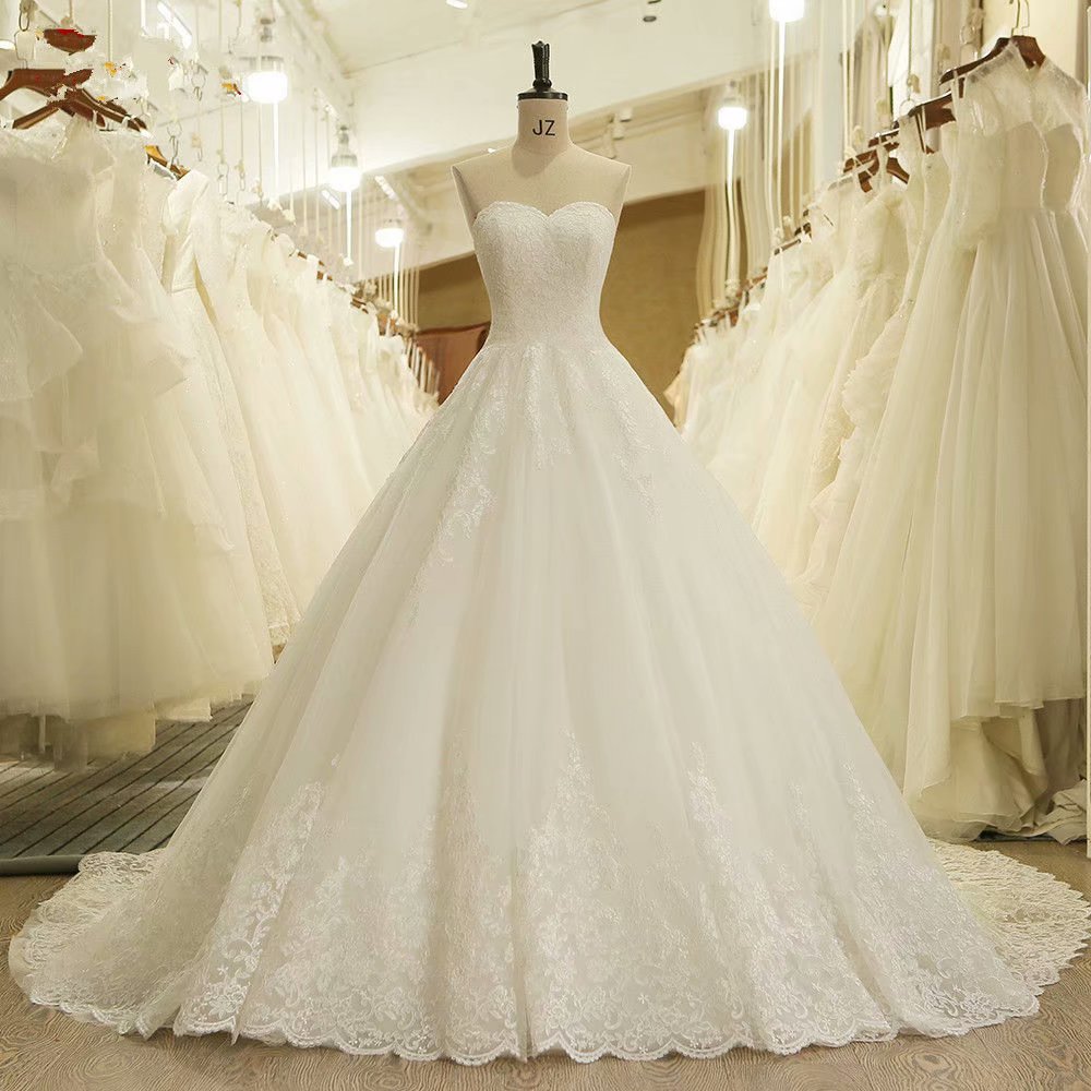 Fashion Wedding Dress, Strapless Wedding Dress, 2019 Wedding Dresses, Wedding Dress, Chapel Train Wedding Dress, Lace Applique Wedding Dress,