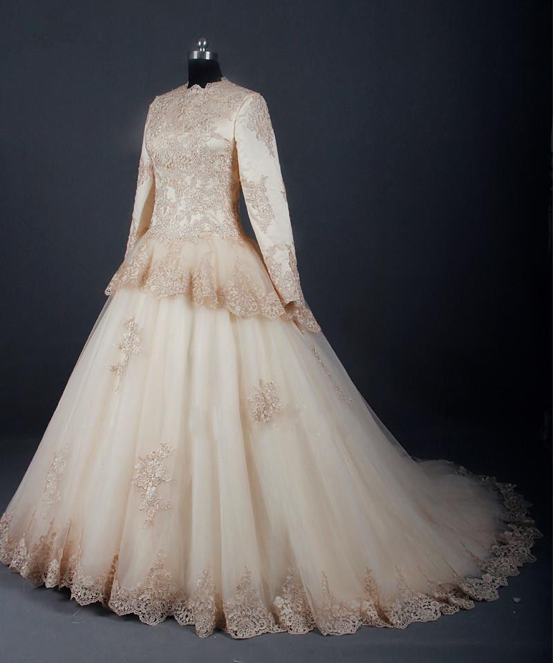 Bride Dress 2019 Ball Gown Princess Lace Muslim Wedding Dress Long Sleeve Vintage Wedding Dress Vestidos De Noiva