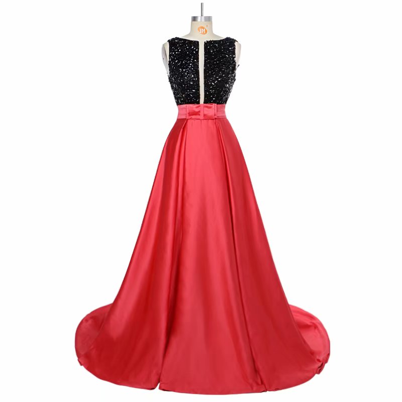 Sparkly Prom Dresses 2019 Evening Party Dress Elegant Sexy Red Satin Vestido De Festa Real Photo