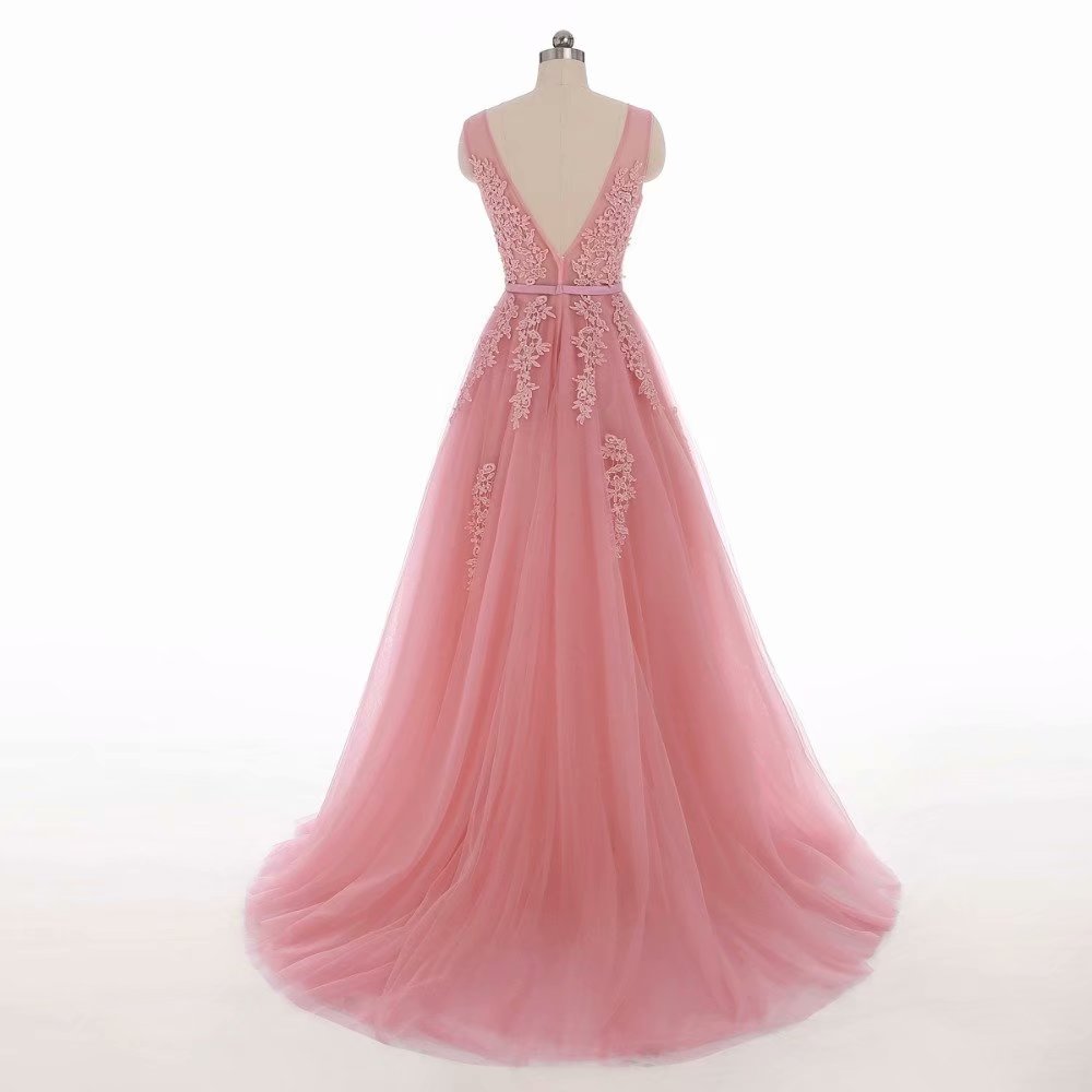 Elegant Pink Appliques ALine Prom Dress Long Evening Dress Y8353